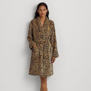 NWOT Lauren Ralph Lauren Super Soft Leopard Print Shawl Collar Robe with Pockets